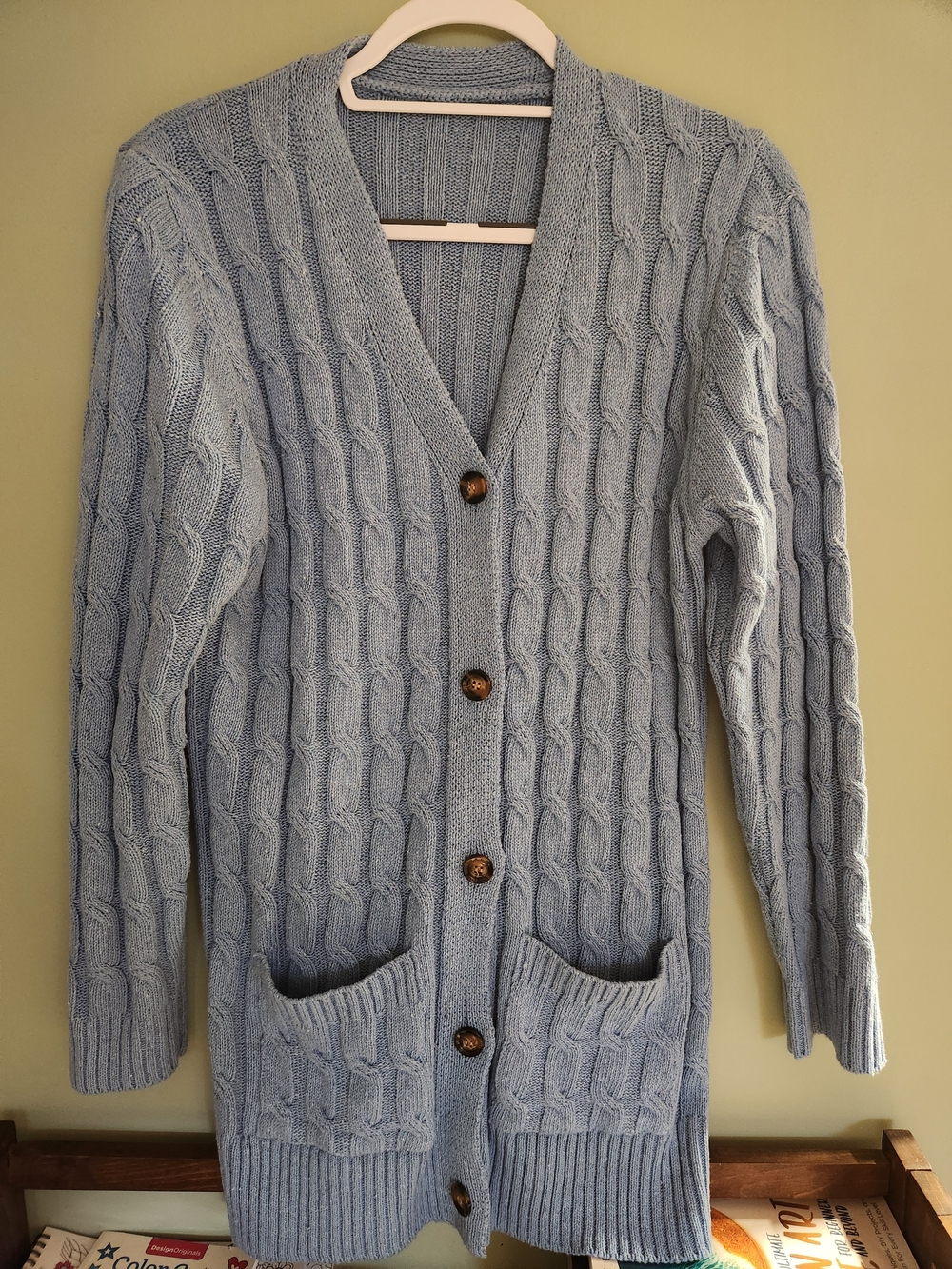 SHEIN Light Blue Cable Knit Button-Front Cardigan